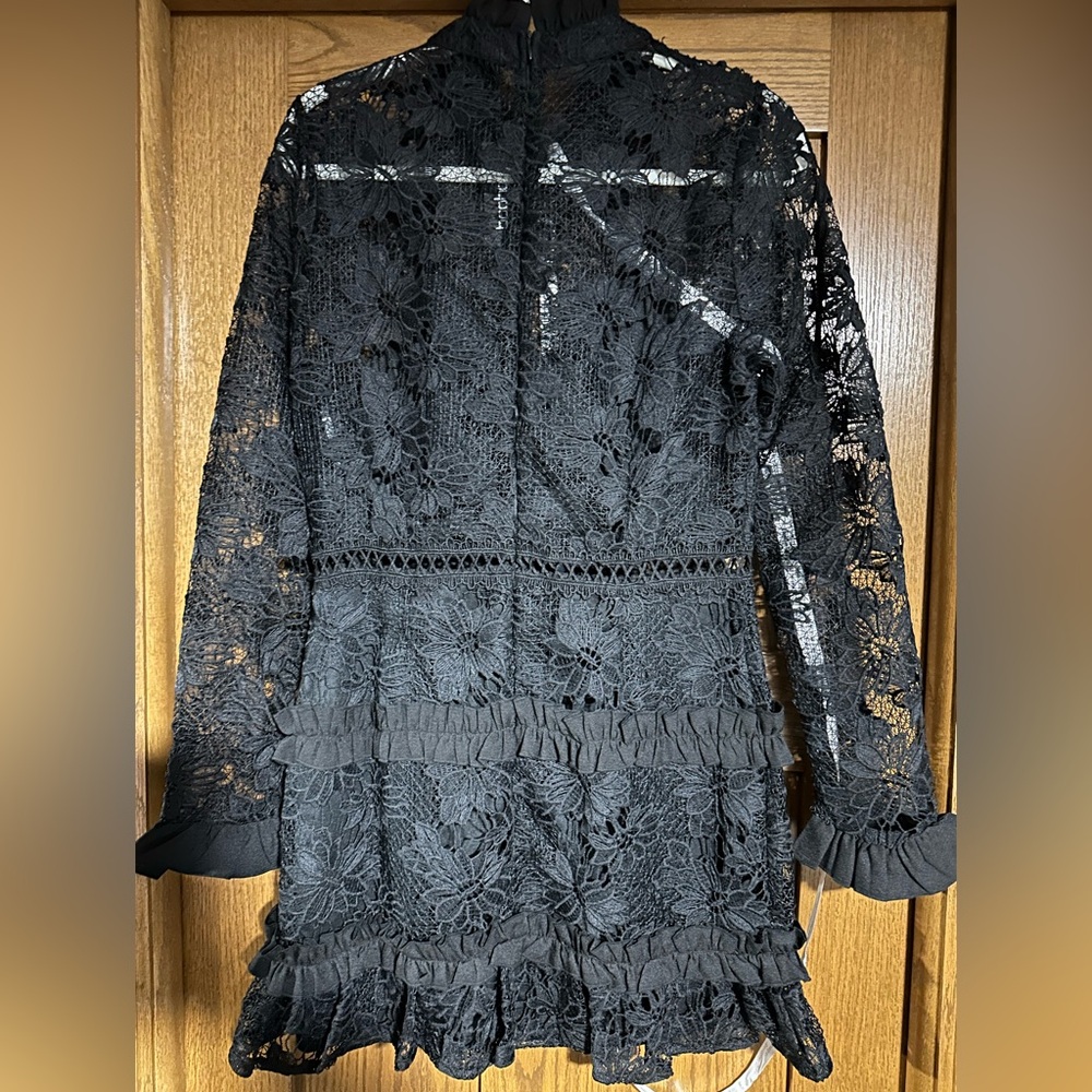 Boohoo Black Floral Lace Long-Sleeve High Neck Dress - Picture 3 of 4